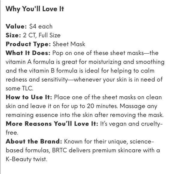 🆕BRTC: Vitamin B5+A (2 Velvet Face Masks) - Picture 2 of 5